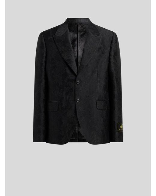Etro Black Single-Breasted Cotton-Blend Jacquard Jacket With Floral Motif for men