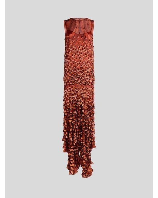 Etro Long Silk Dress With Sequin Embroidery in Red | Lyst Etro Long Silk Dress With Sequin Embroidery in Red | Lyst