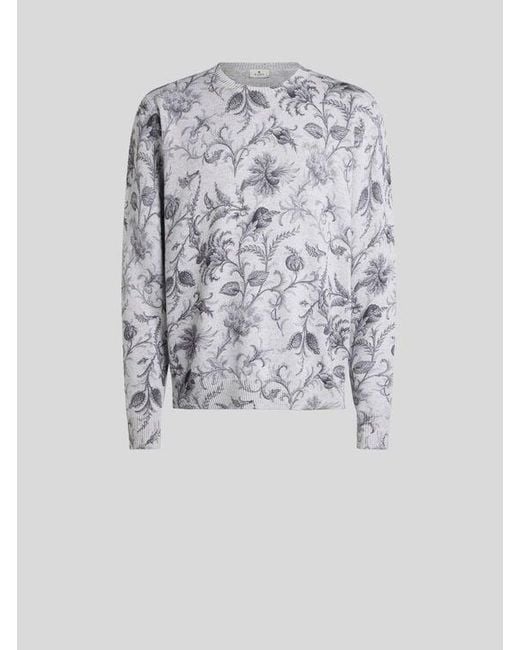 Etro White Cotton-Blend Sweater With Floral Motif for men