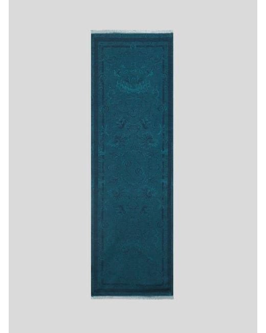 Etro Blue Cotton-Blend Jacquard Scarf With Floral Motif