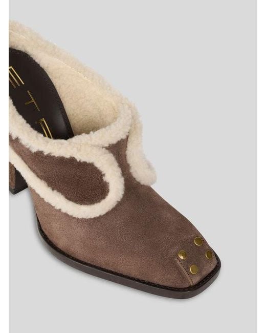 Etro Brown Suede And Shearling Mules