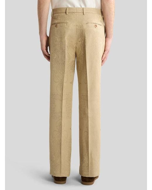 Etro Natural Cotton-Blend Jacquard Trousers With Placed Floral Paisley Motif for men