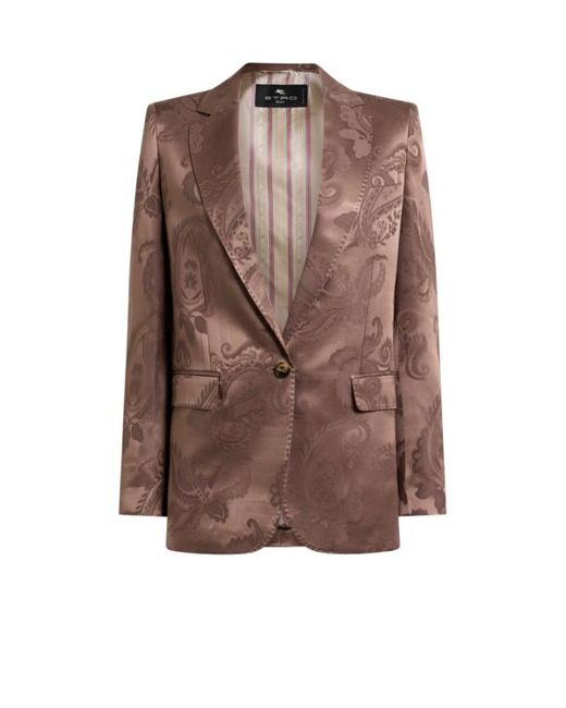 Etro Brown Jacquard Single-Breasted Jacket With Floral Paisley Motif