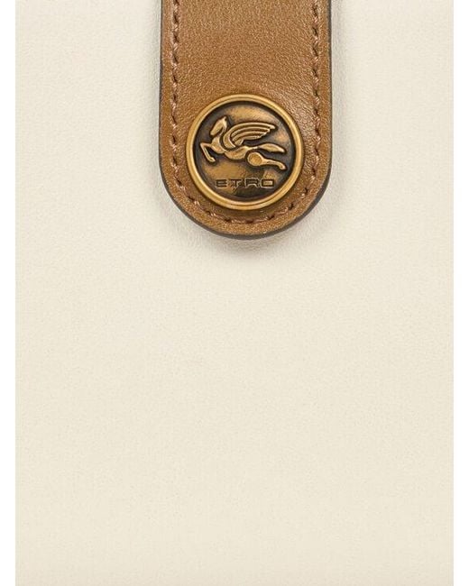 Etro White Leather Wallet With Pegaso Button