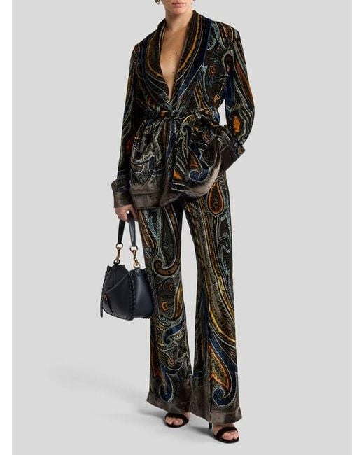 Etro Multicolor Straight-Leg Velvet Trousers With Paisley Motif