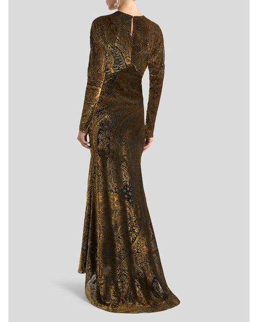 Robe Longue En Velours Dévoré À Motif Paisley Fleuri, Femme, Taille Etro en coloris Brown