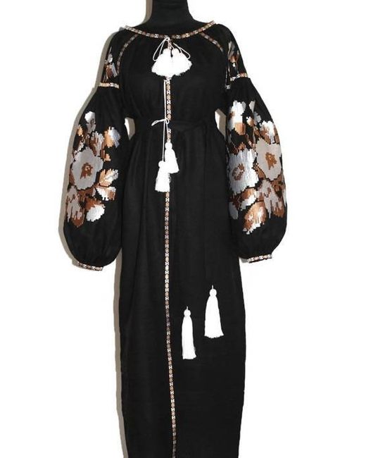 Robe Maxi Boho Bleue Avec Broderie Ukrainienne Florale Vyshyvanka Brode Robe De Kaftan En Lin Plus D Ete Etsy En Coloris Blanc Lyst