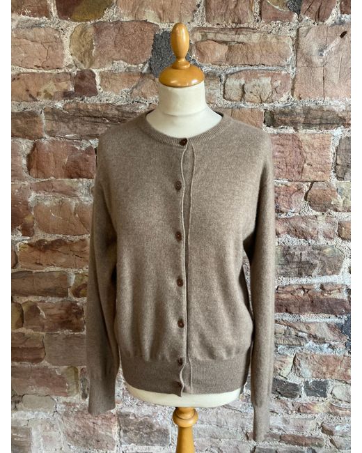 brown crew neck cardigan