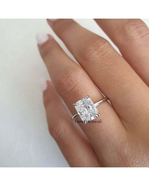 2.50CT Elongated Cushion Cut  Ring 14K Solid White Gold Wedding Ring One Cushion Diamond Solitaire Ring Elongated Cushion Ring