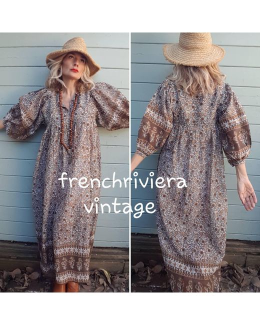 Robe Longue Boheme Chic Style Hippie Robe Voile De Coton Indien Ete Feminine Fleurs Manches Ballon Oversize Etsy En Coloris Blanc Lyst
