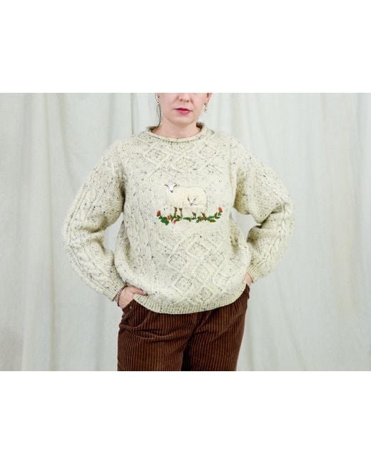 Pull Mouton Pull En Laine Beige Pullover Chaud Vintage Mountainer Fairy Isle Oversized M Medium Etsy En Coloris Neutre Lyst