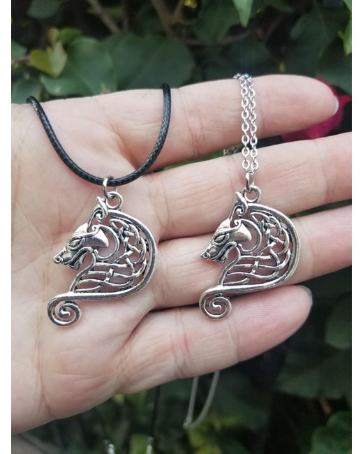 Vintage Double Viking Wolf Animal Celtic Triquetra Knot Pendant Amulet Necklaces 