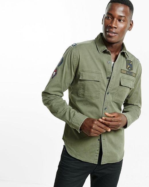 Express Denim Patched Utility Shirt in 