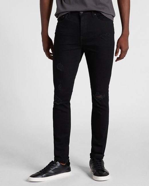 Express Denim Super Skinny Ripped Black Hyper Stretch Jeans for Men - Lyst