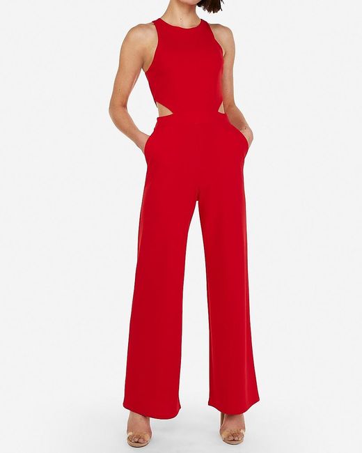 Express Cut-out Side Jumpsuit Red | Lyst