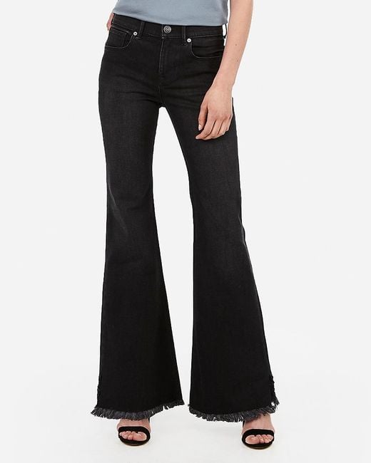 Express Denim Mid Rise Original Black Bell Bottom Flare Jeans, Lyst