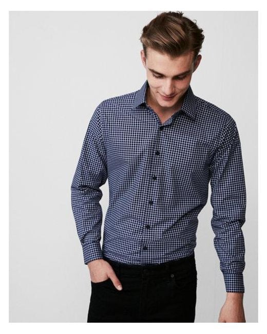 Express Extra Slim Checkered Cotton Dress Shirt in Blue for Men | Lyst