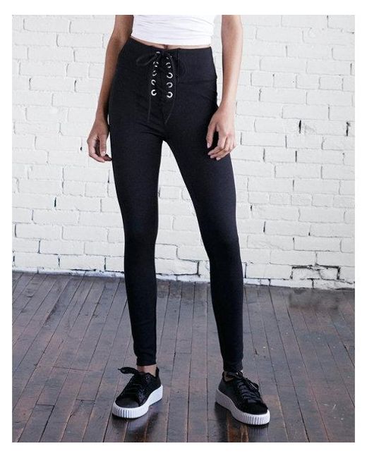 Thick Grommet Lace-up Front Leggings 