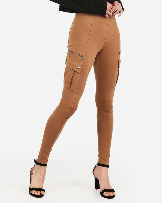 Mid Rise Ponte Cargo Leggings Brown 