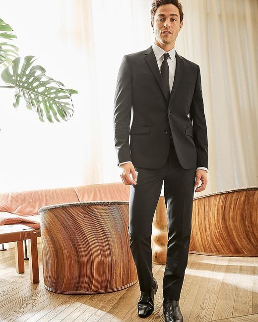 Express Slim Solid Black Wool-blend 