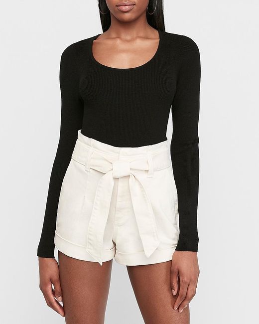 womens black paperbag shorts