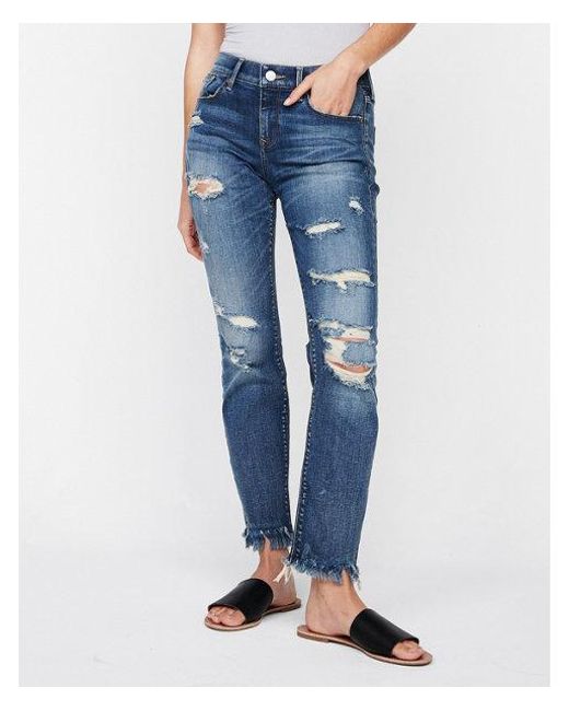 Express Mid Rise Distressed Stretch Skinny Ankle Jean Leggings in Blue