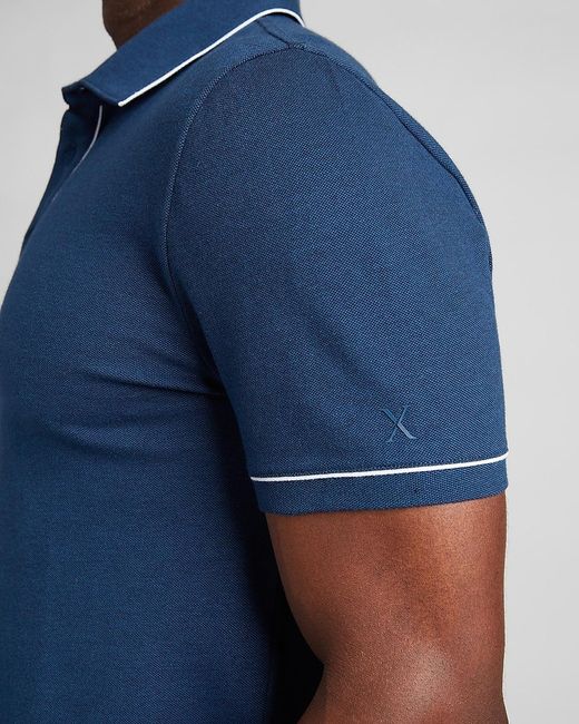 Denim Piped Luxe Pique Polo Blue 