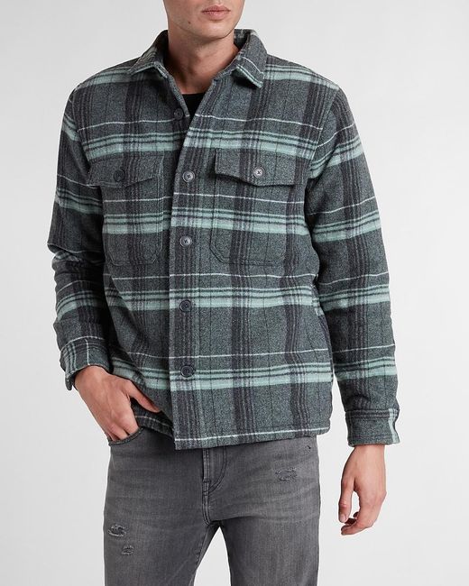 Express Slim Plaid Sherpa Lined Flannel 