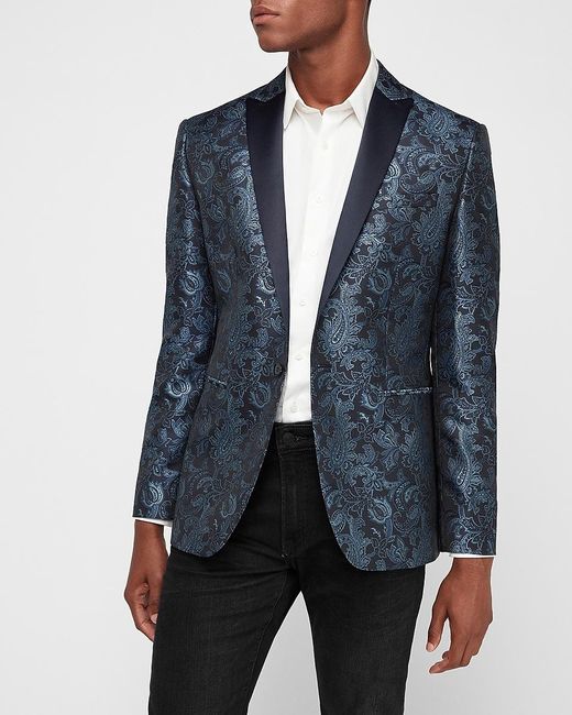 Slim Blue Paisley Tuxedo Jacket 
