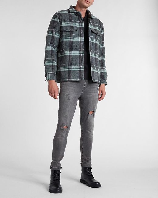 Express Slim Plaid Sherpa Lined Flannel 