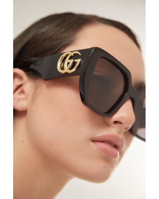 Gucci GG0956S Oversized Black Sunglasses With Maxi Logo Lyst UK