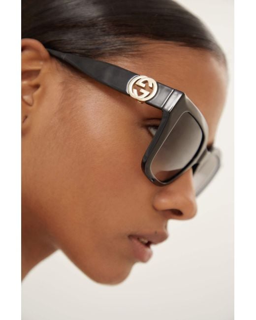 Gucci Cat-eye Black Sunglasses With Integrated GG Logo in Brown | Lyst