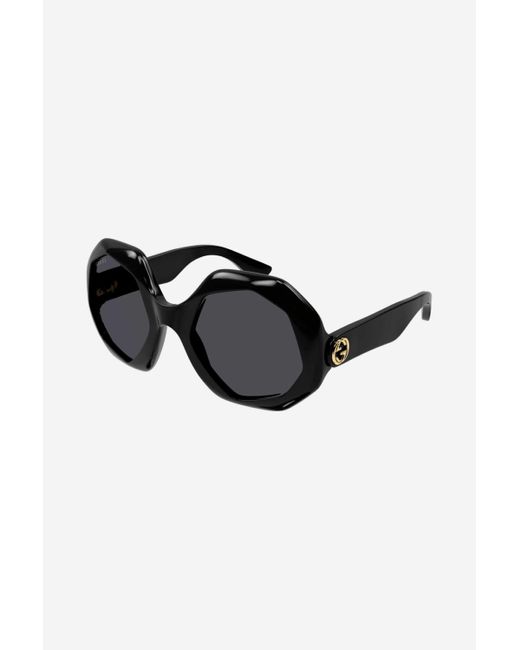 Gucci Hexagonal Black Sunglasses | Lyst UK