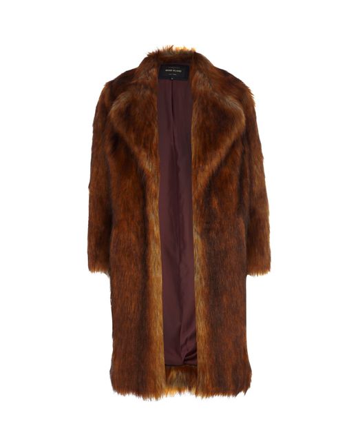 River Island Brown Copper Faux Fur Coat