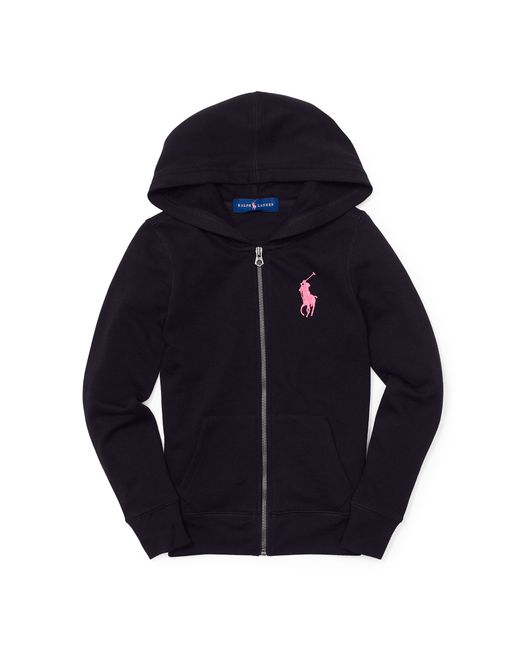 Ralph Lauren Black Pink Pony Fleece Zip Hoodie
