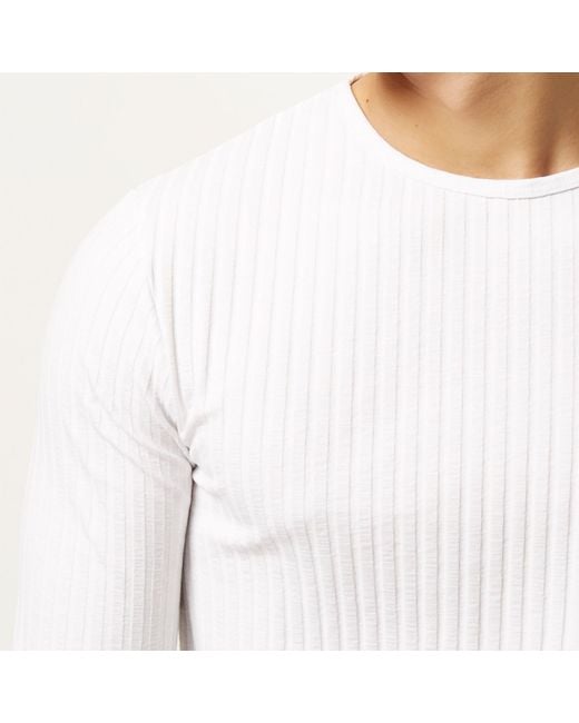River Island White Chunky Ribbed Long Sleeve Top for Men