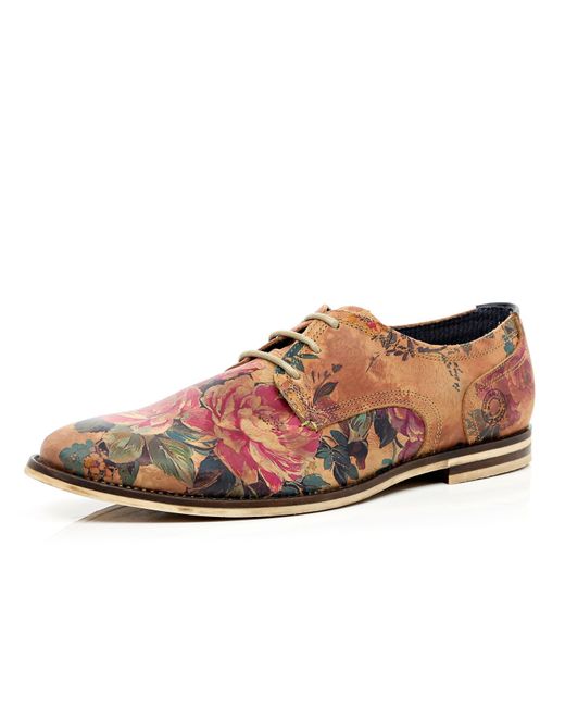 River Island Brown Floral Print Lace Up Shoes for men