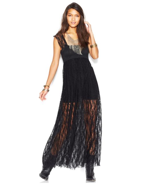 Free People Black Romance In The Air Lace Maxi Dress