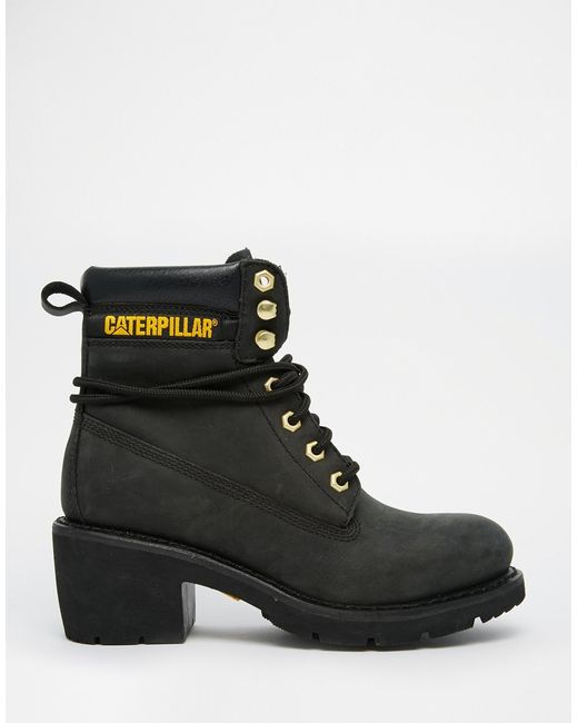 Caterpillar Ottawa Black Heeled Leather Ankle Boots - Black