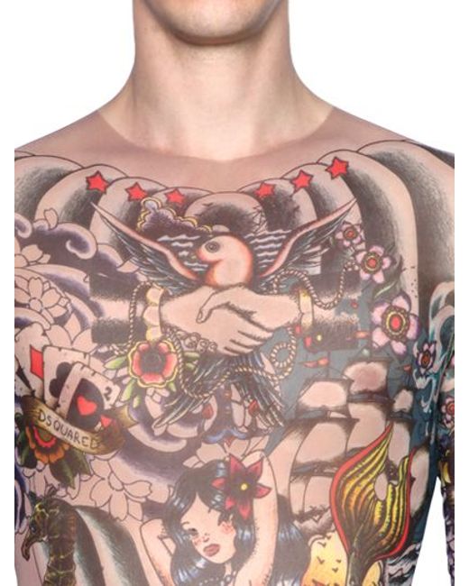 Neuropathy Committee container DSquared² Tattoo Printed Sheer Tulle Jumpsuit for Men | Lyst