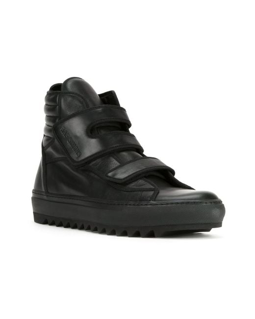 Raf simons Velcro-Strap Leather High-Top Sneakers in Black for Men | Lyst