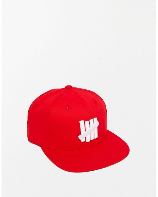 Undefeated Red 5 Strike Snapback Cap for men