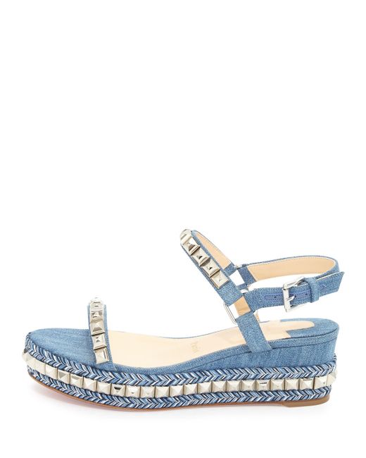 Christian louboutin Cataclou Denim 60mm Wedge Red Sole Sandal in ...  