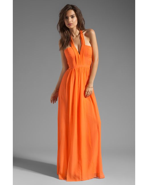 BCBGMAXAZRIA Orange Deep V Maxi Dress