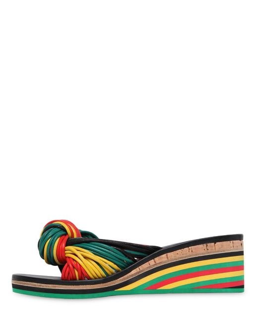 Chloé Green 60mm Jamaica Knot Leather Wedge Sandals