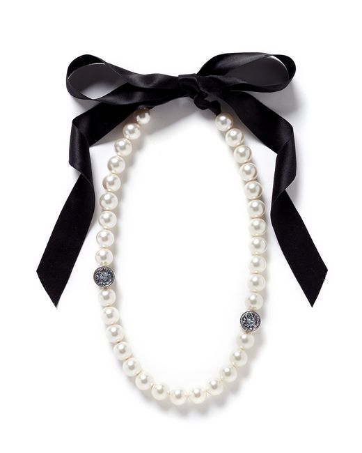 Lanvin White Pearl Strand Satin Ribbon Necklace