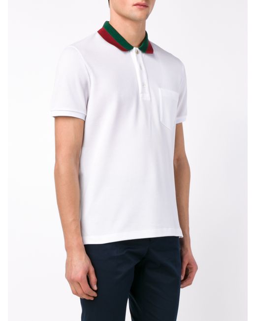 Gucci Striped Collar Polo T-shirt in White for Men | Lyst