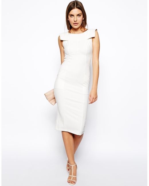 ASOS White Pencil Dress With Fold Sleeve Detail