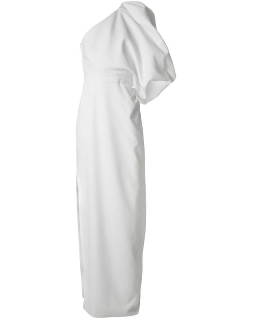 Saint Laurent White Puff Sleeve One Shoulder Dress