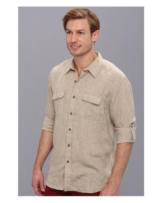 Lucky Brand Natural Grant Linen Safari Shirt for men